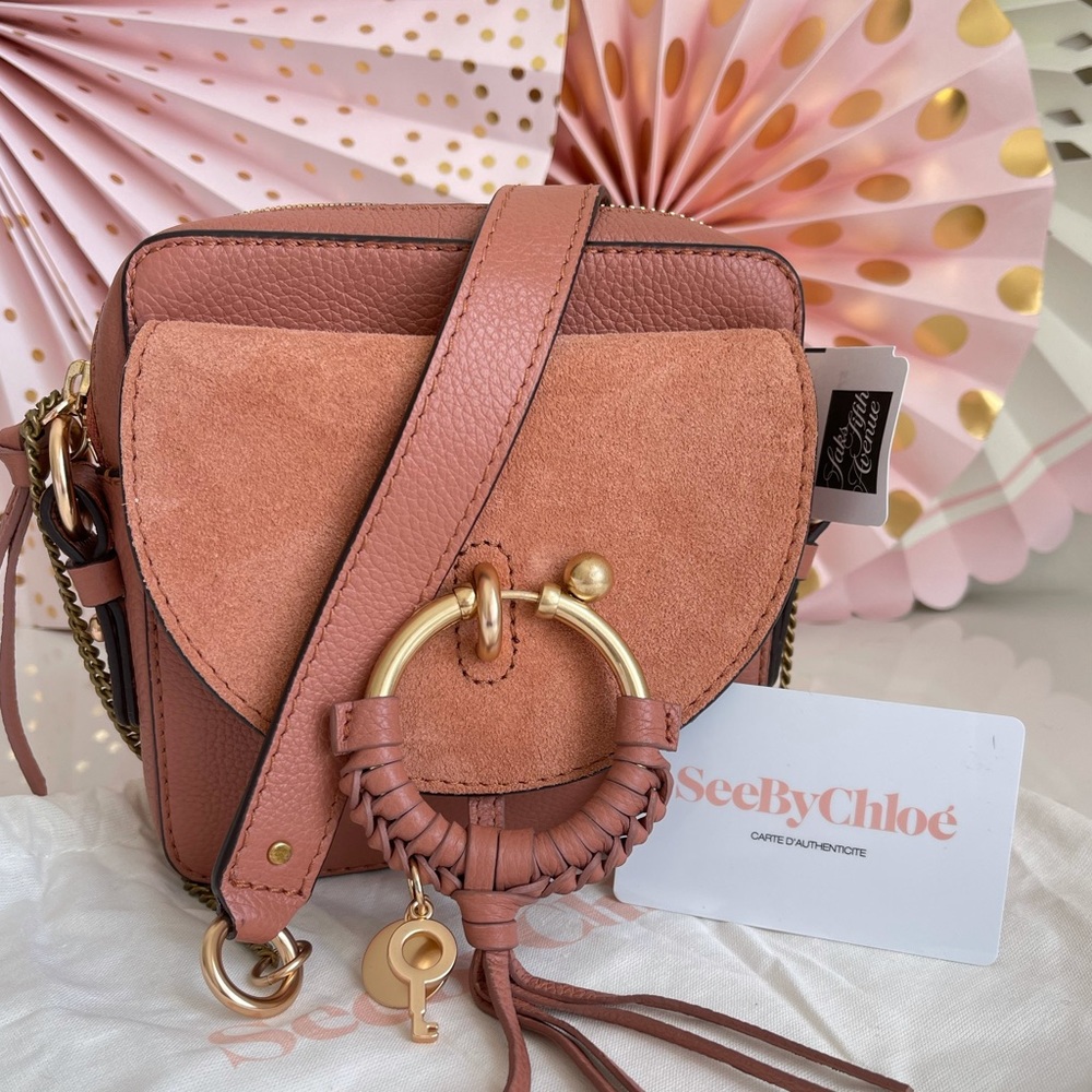 See By Chloé Dusty Rose Suede & Leather Crossbody with Gold Ring